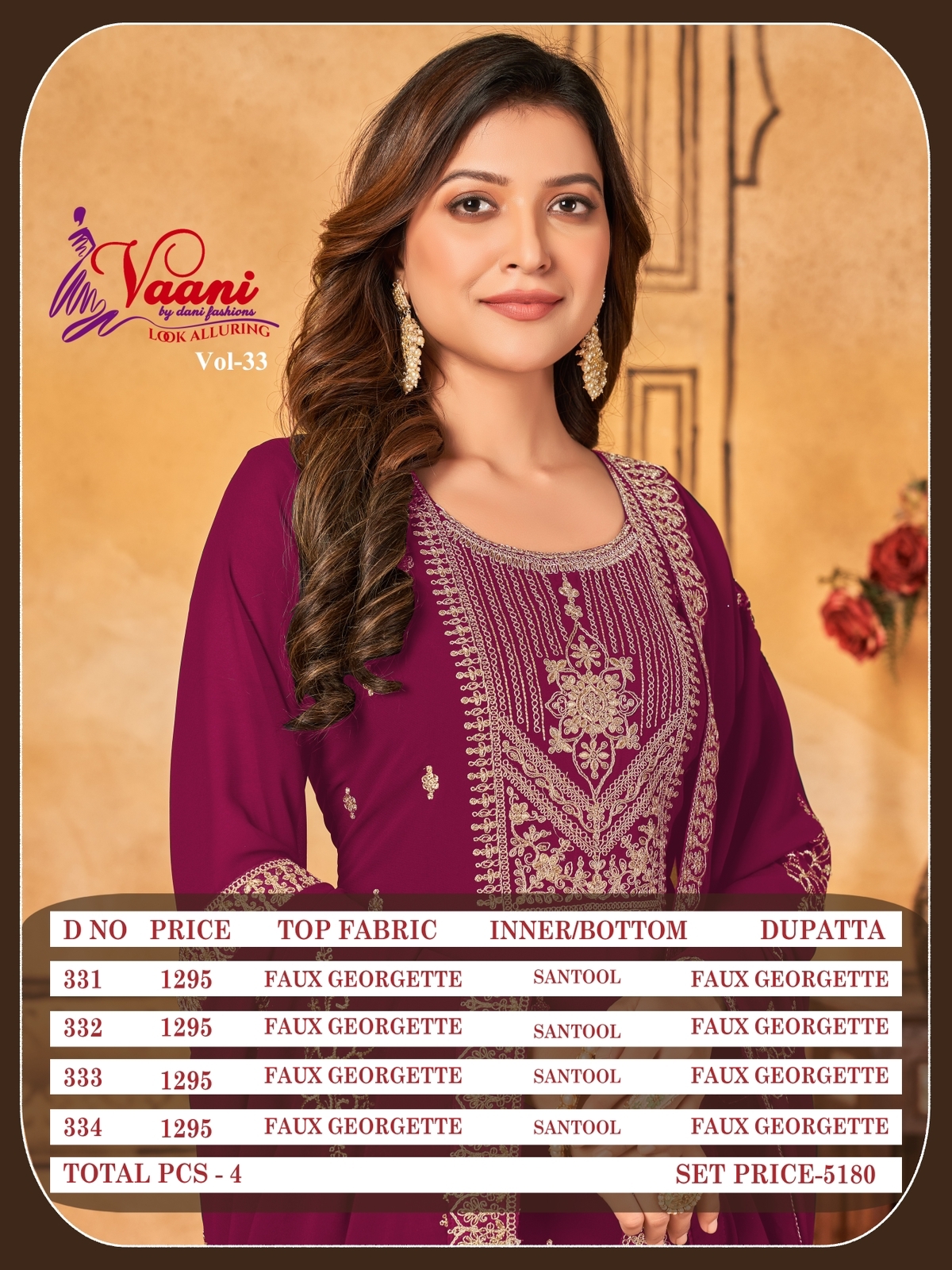 dani vaani vol 33 Faux Georgette gorgeous look salwar suit catalog