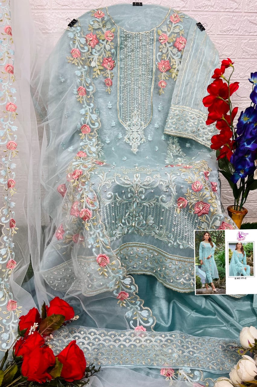 dinsaa suit dinsaa suit d no 171 organza catchy look salwar suit catalog