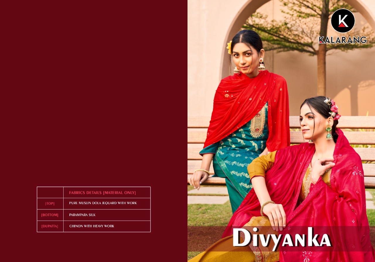 kalarang divyanka Pure Muslin Dola Jequard gorgeous look salwar suit catalog