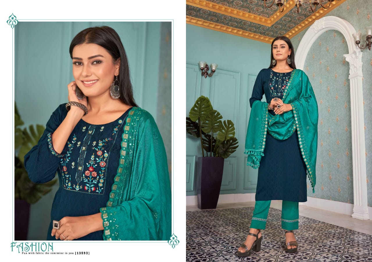 kalaroop by kajree jasmeen rayon elegant top bottom with dupatta catalog