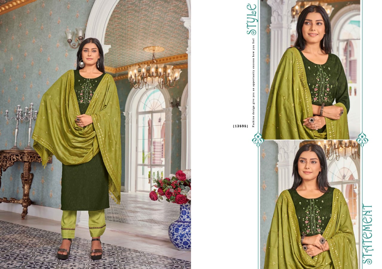 kalaroop by kajree jasmeen rayon elegant top bottom with dupatta catalog