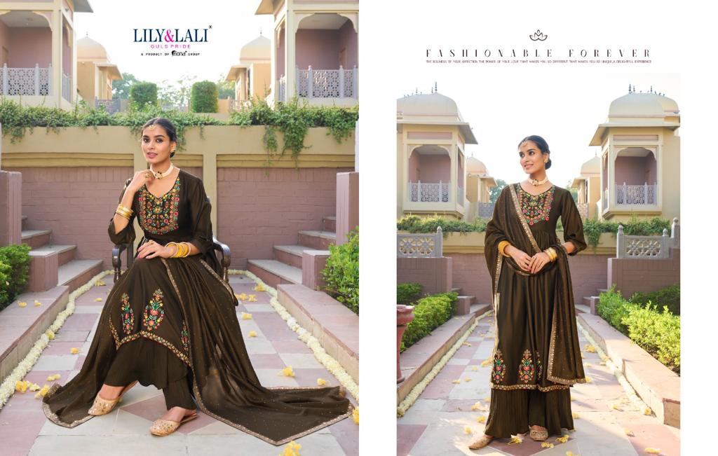 lily and lali aafreen Silk regal look top bottom with dupatta catalog