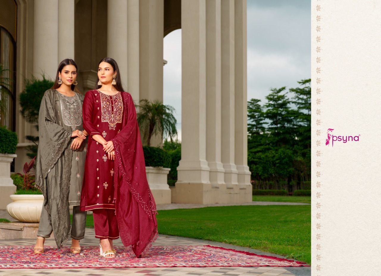 psyna gulshan marshroom silk elegant look top bottom with dupatta catalog