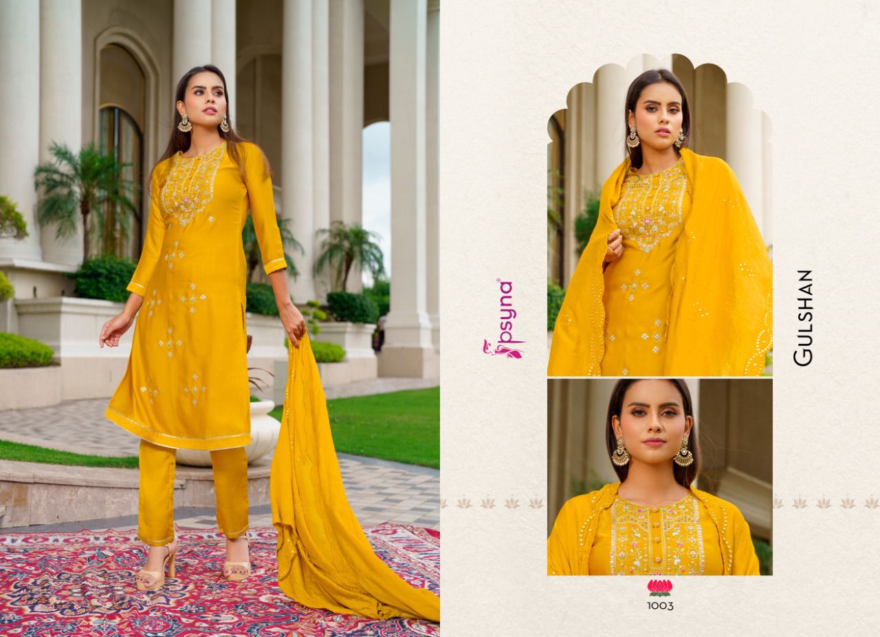 psyna gulshan marshroom silk elegant look top bottom with dupatta catalog