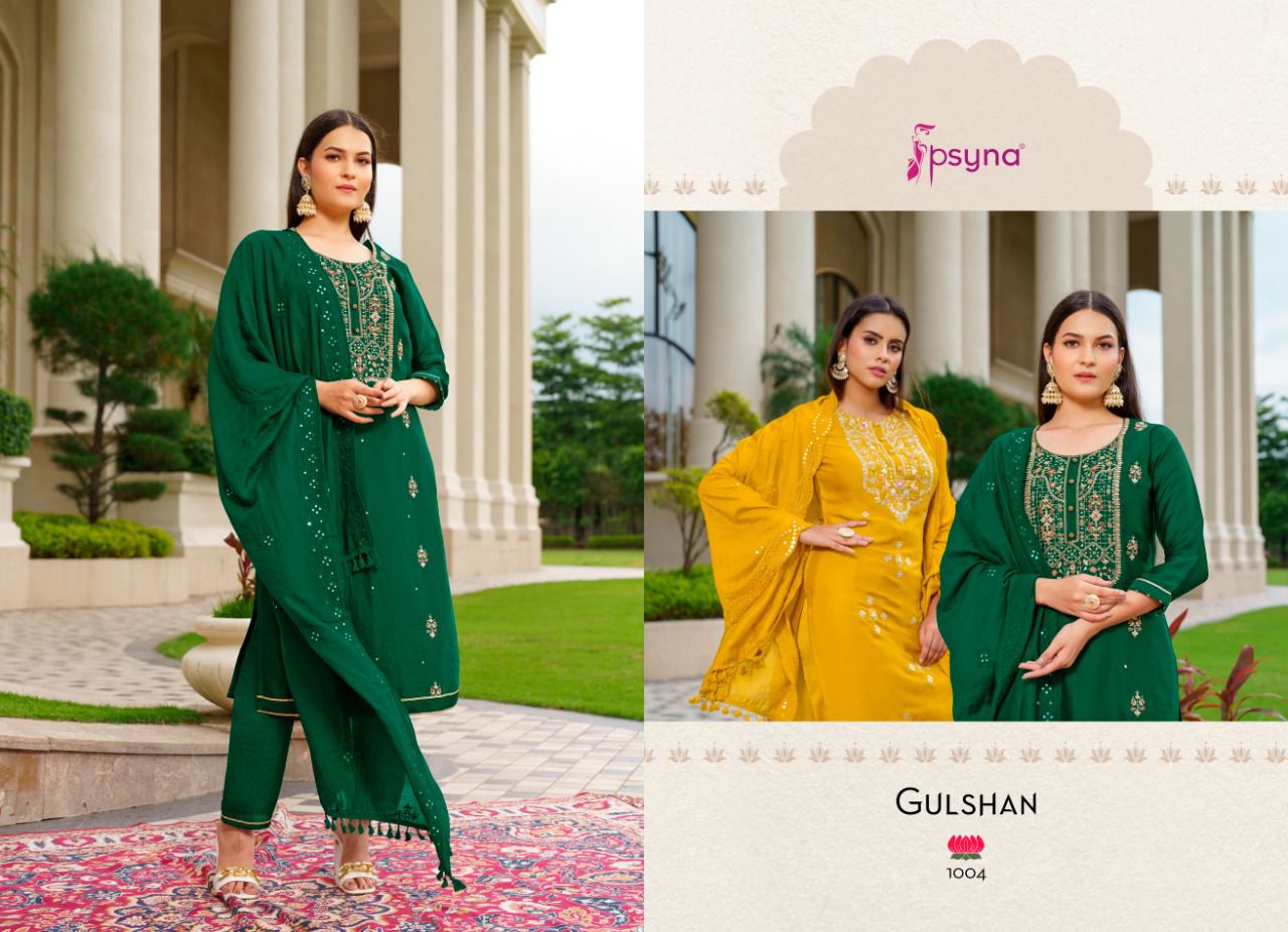 psyna gulshan marshroom silk elegant look top bottom with dupatta catalog