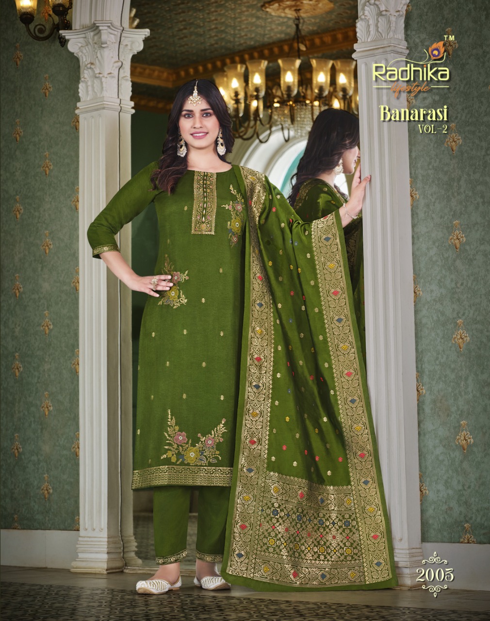 radhika   lifestyle banarasi vol 2 dola silk attractive look top bottom with dupatta catalog