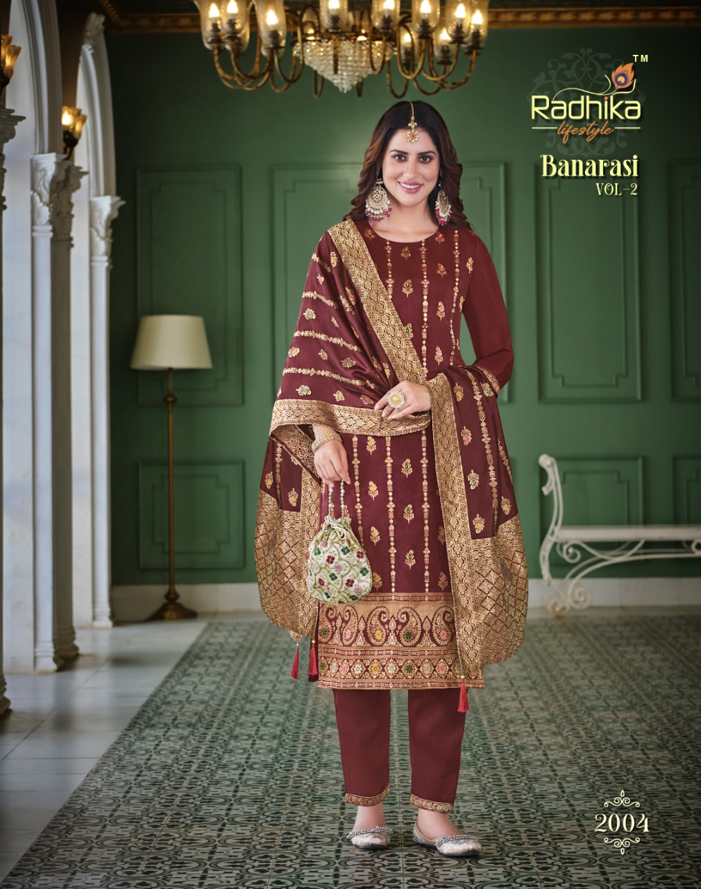 radhika   lifestyle banarasi vol 2 dola silk attractive look top bottom with dupatta catalog