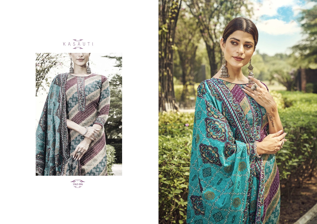 romani kasauti pure pashmina decent print salwar suit catalog