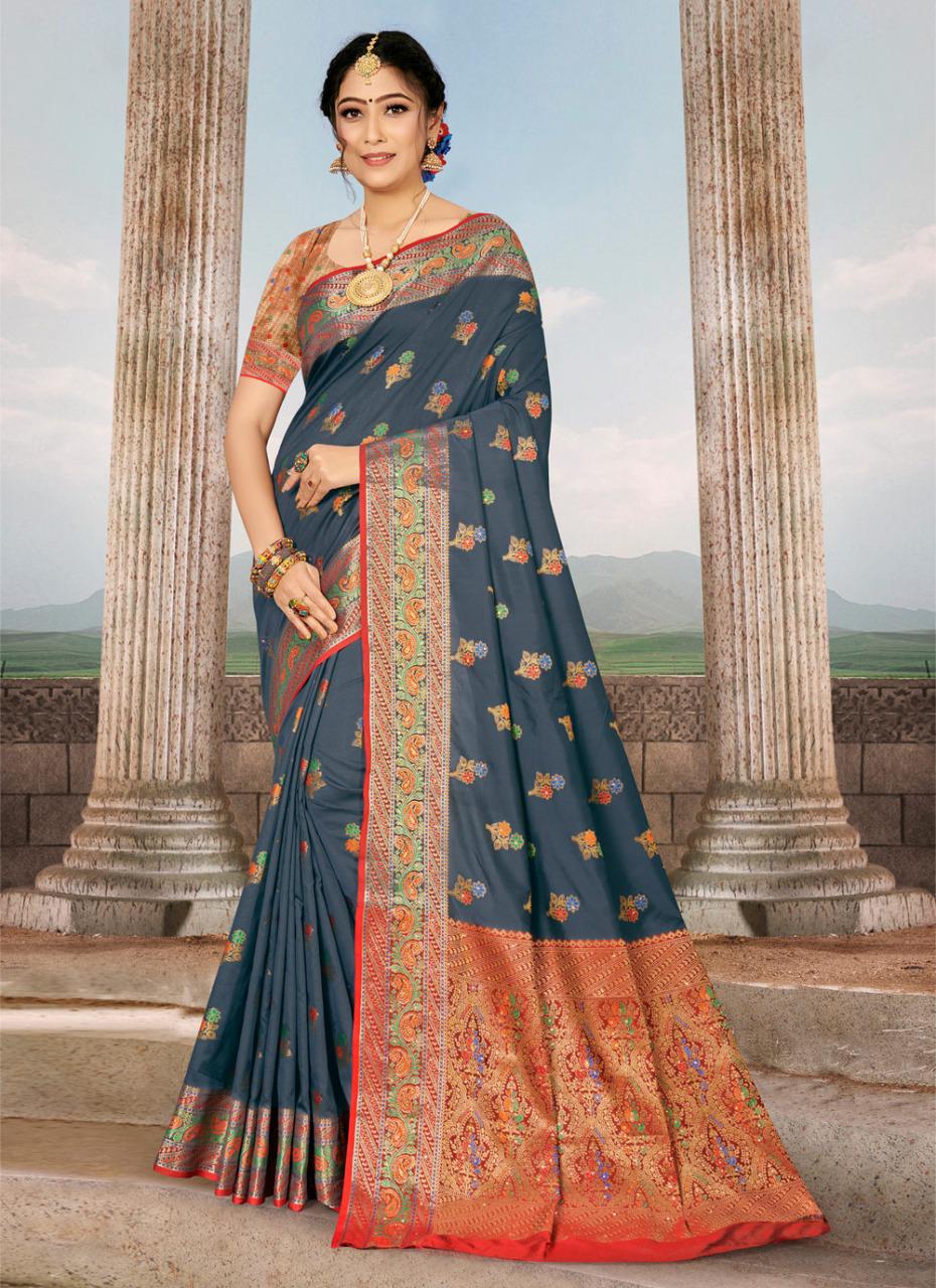 sangam print anushka silk elegant look saree catalog