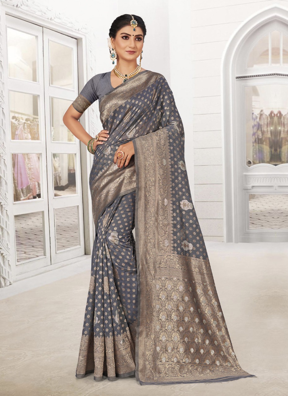 sangam print janshin silk regal look saree catalog