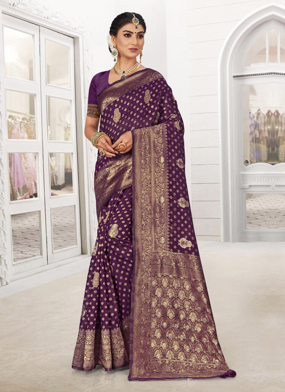 sangam print janshin silk regal look saree catalog