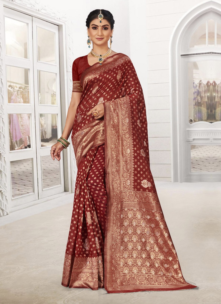 sangam print janshin silk regal look saree catalog