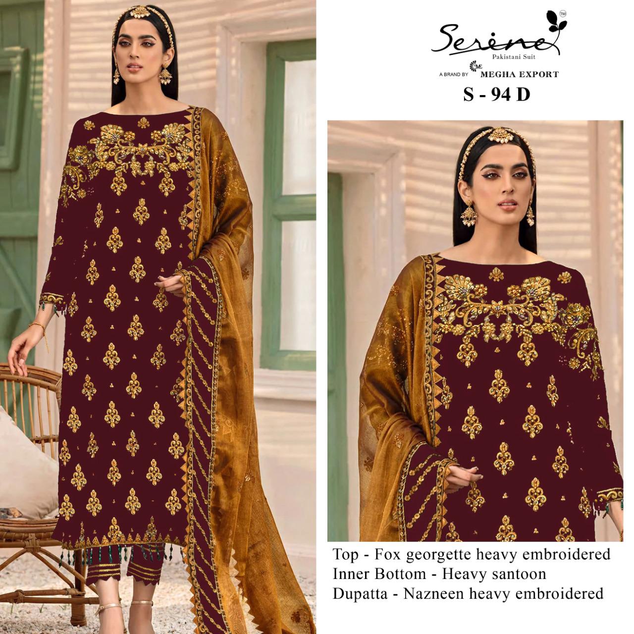 serine Megha Exports serine s 94 georgette decent look salwar suit catalog