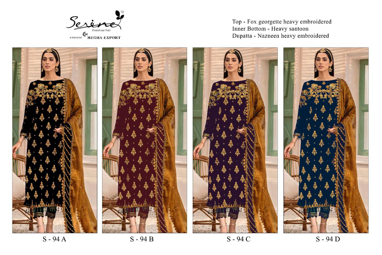 serine Megha Exports serine s 94 georgette decent look salwar suit catalog