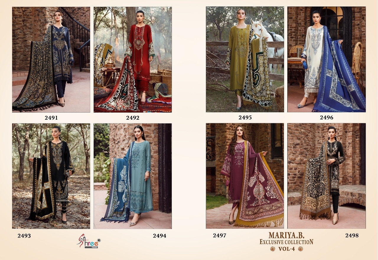 shree fab maria b exclusive collection vol 4 reyon regal look salwar suit with siffon dupatta catalog