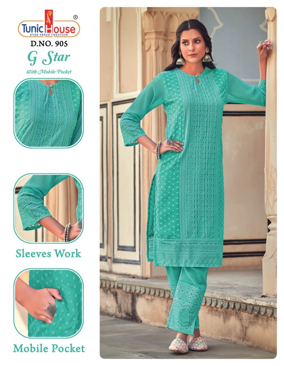 tunic house g star georgette elegant look kurti size set