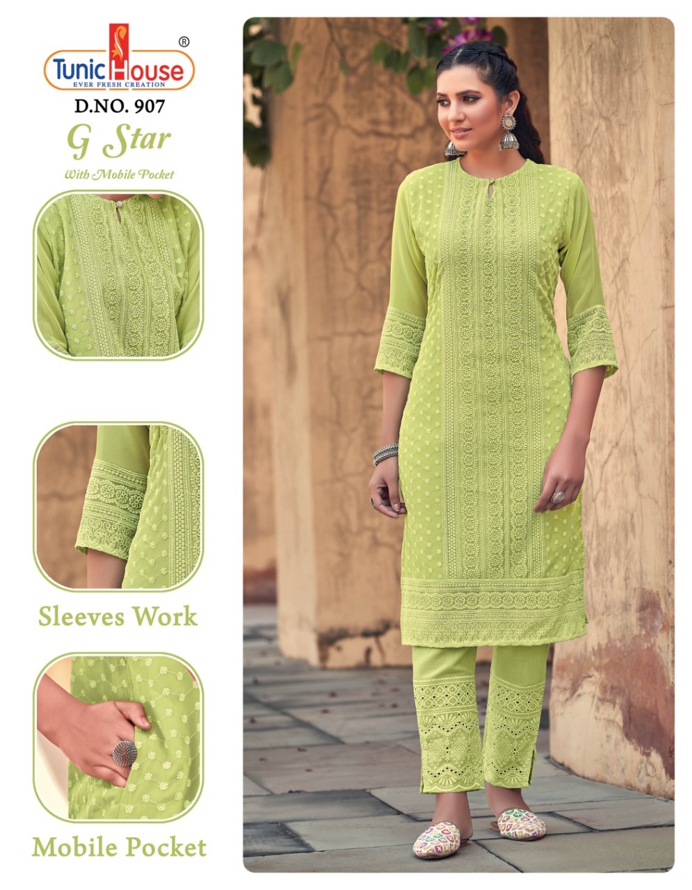 tunic house g star georgette elegant look kurti size set