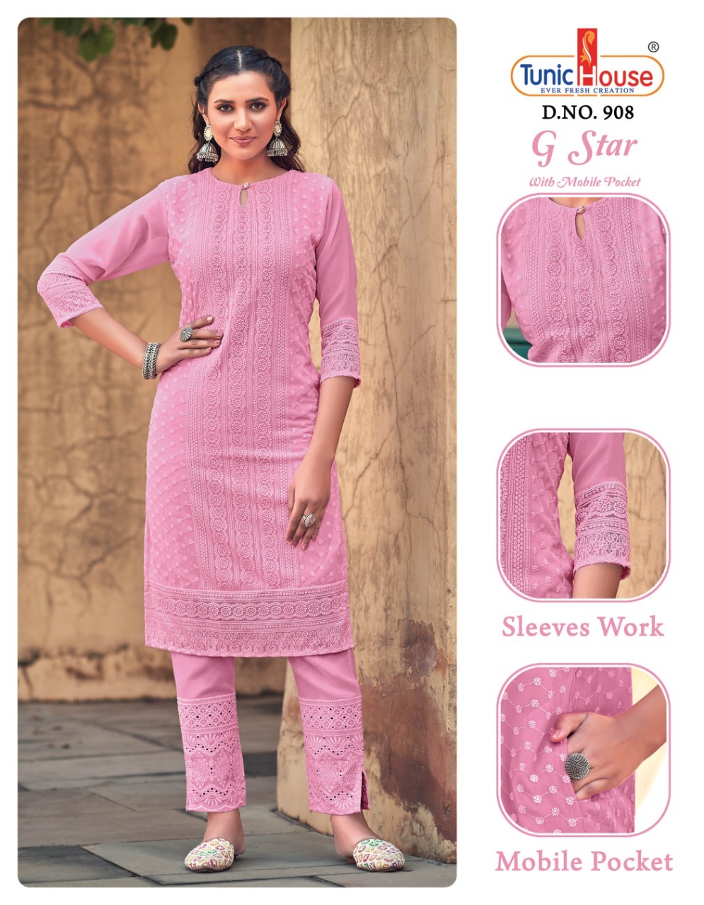 tunic house g star georgette elegant look kurti size set