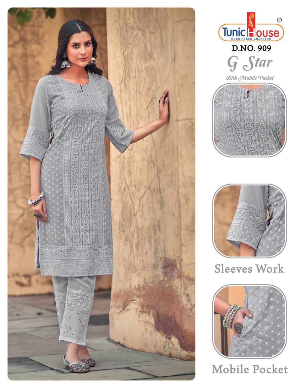 tunic house g star georgette elegant look kurti size set