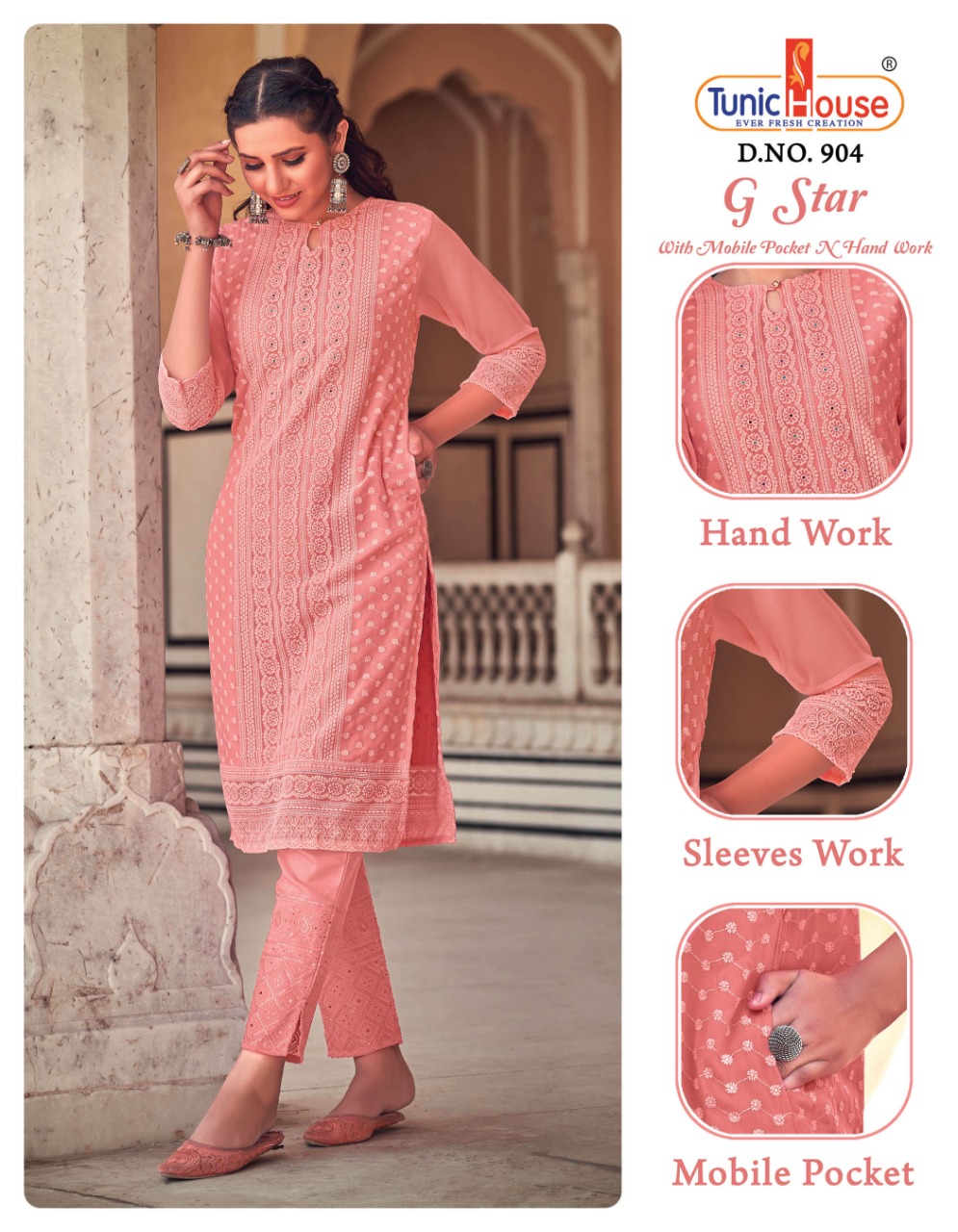 tunic house g star georgette elegant look kurti size set