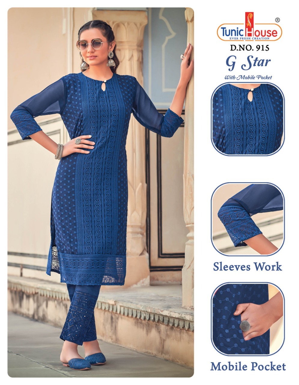 tunic house g star georgette elegant look kurti size set