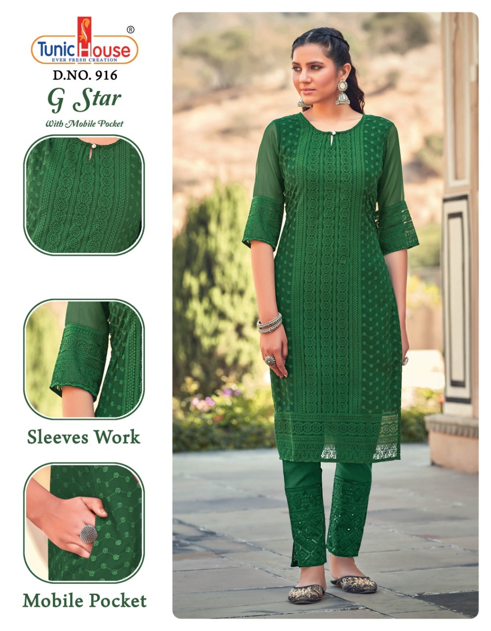 tunic house g star georgette elegant look kurti size set