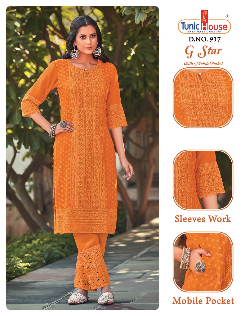 tunic house g star georgette elegant look kurti size set