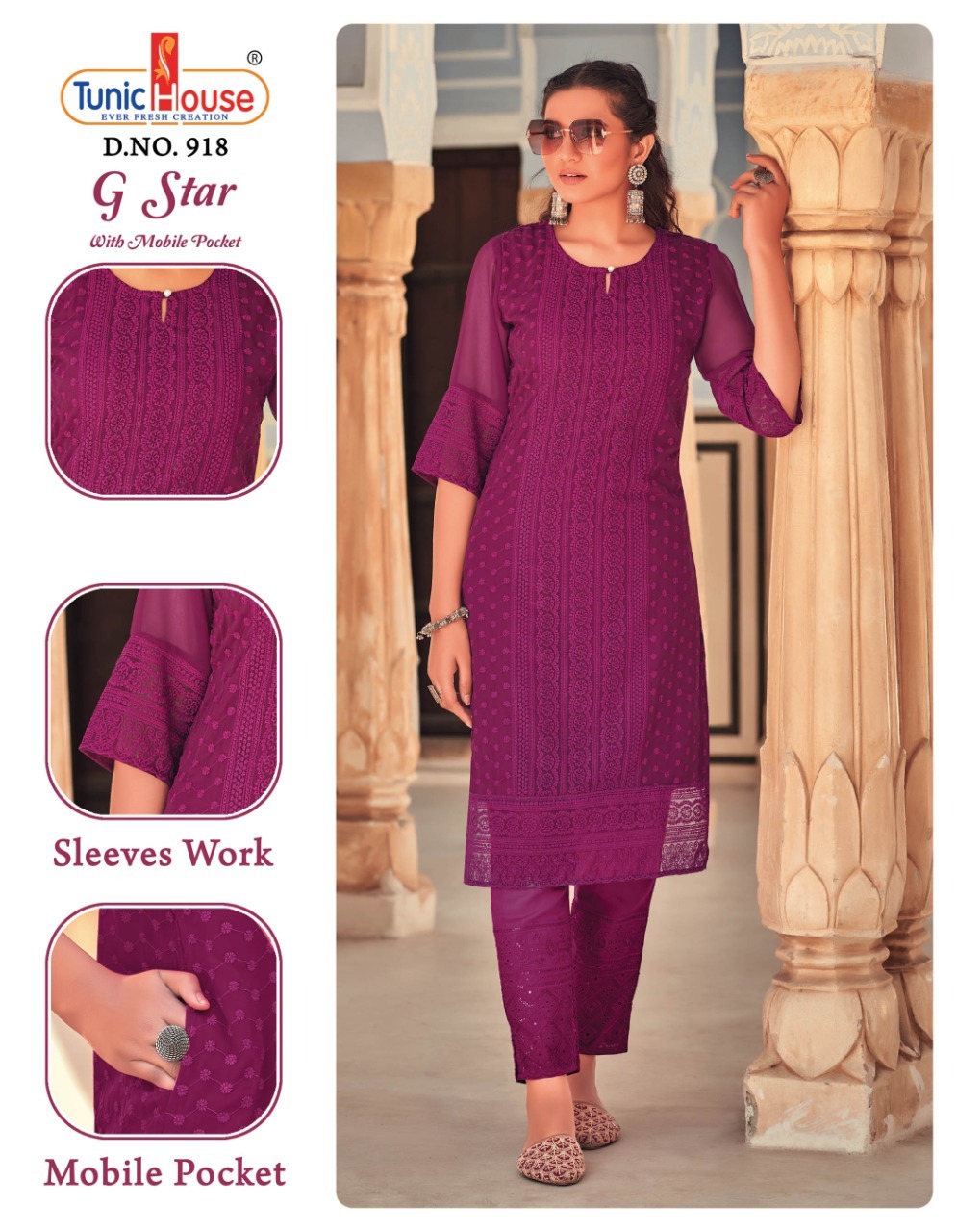 tunic house g star georgette elegant look kurti size set