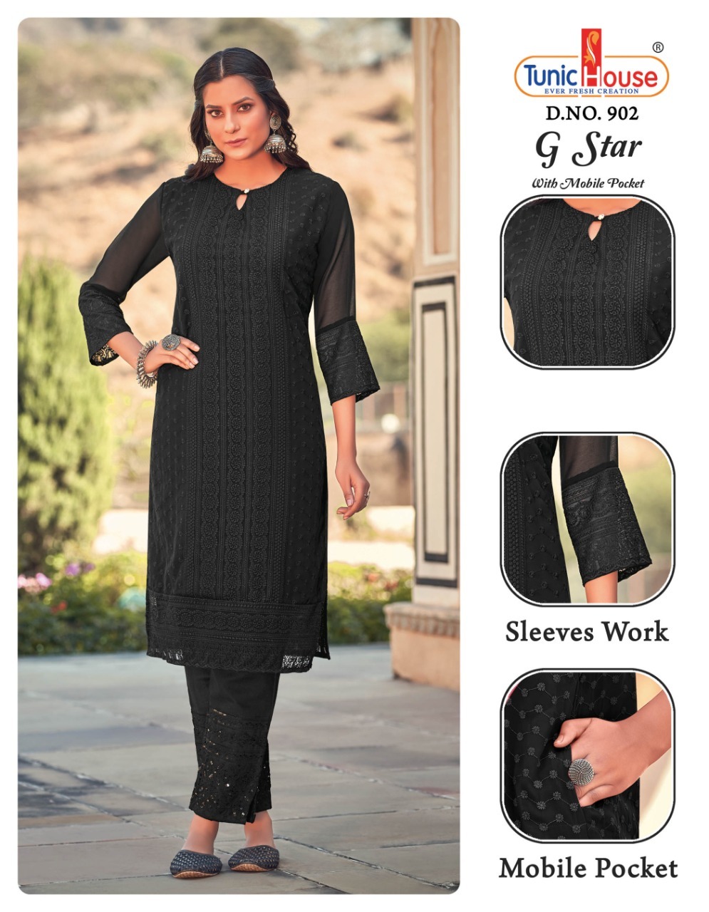 tunic house g star georgette elegant look kurti size set