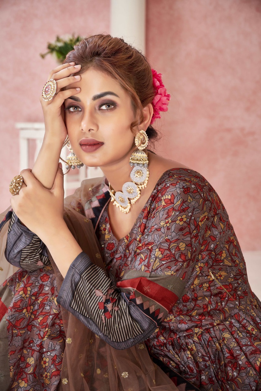 virast kimaya silk exclusive print gown with dupatta catalog