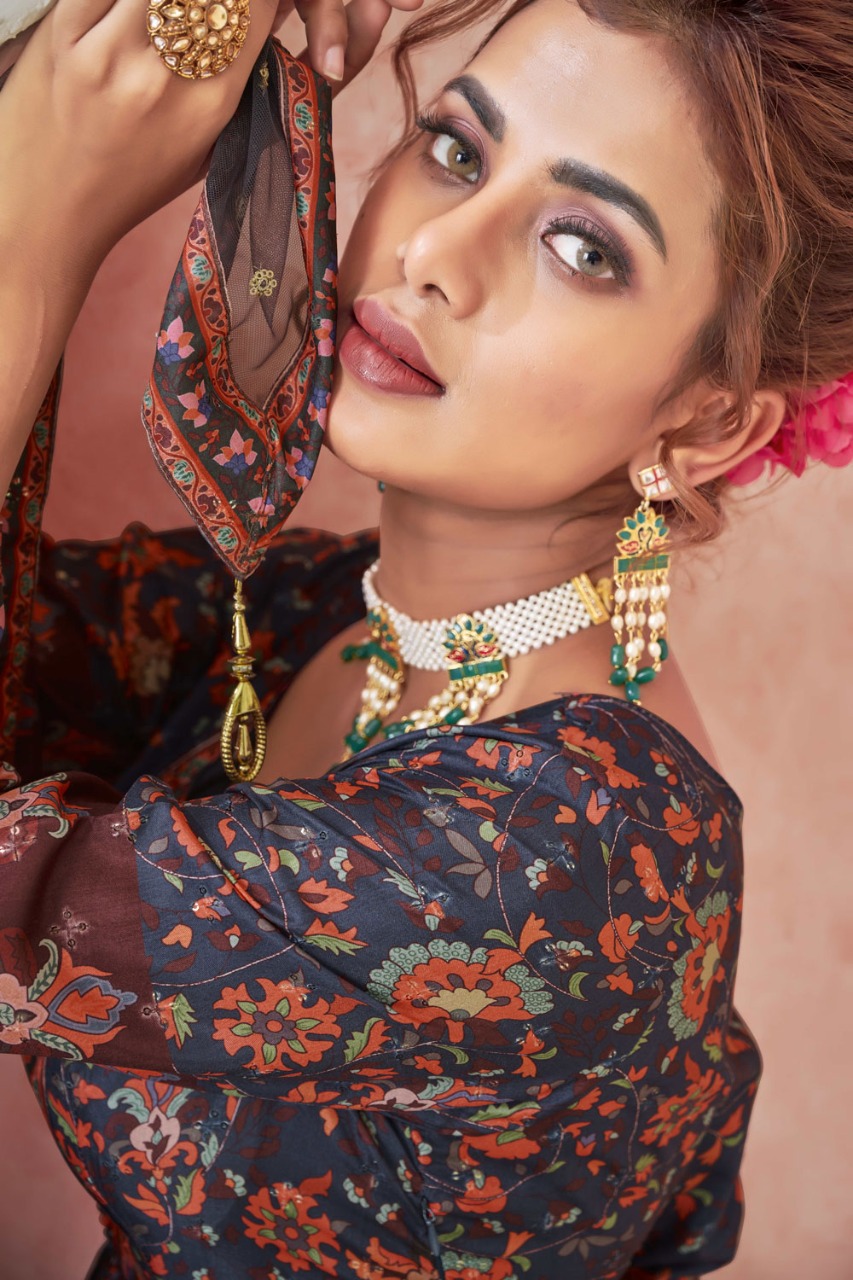 virast kimaya silk exclusive print gown with dupatta catalog