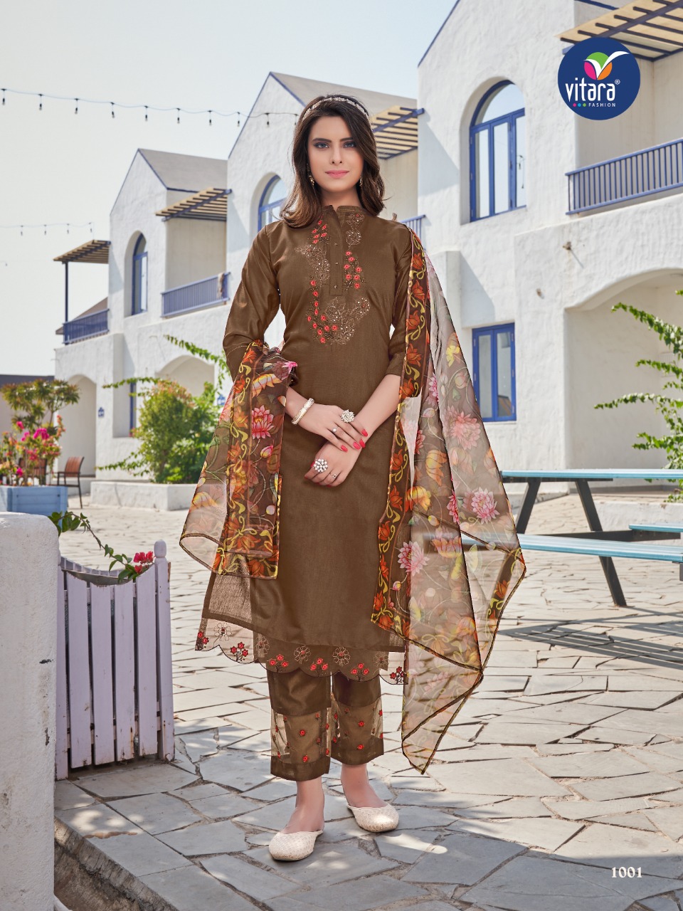 vitara fashion belldona silk elegant top pent with dupatta catalog