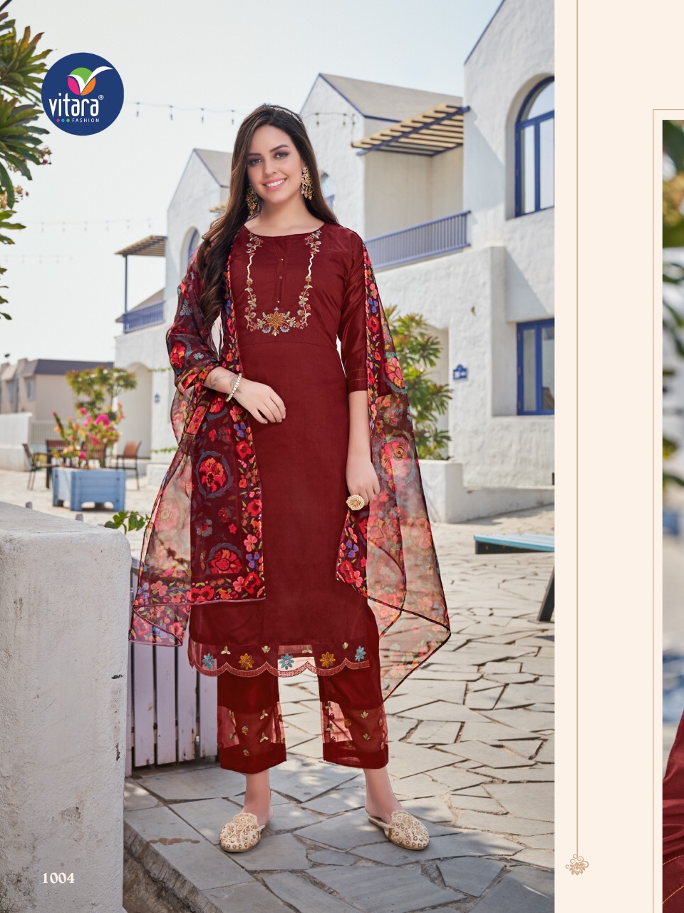 vitara fashion belldona silk elegant top pent with dupatta catalog