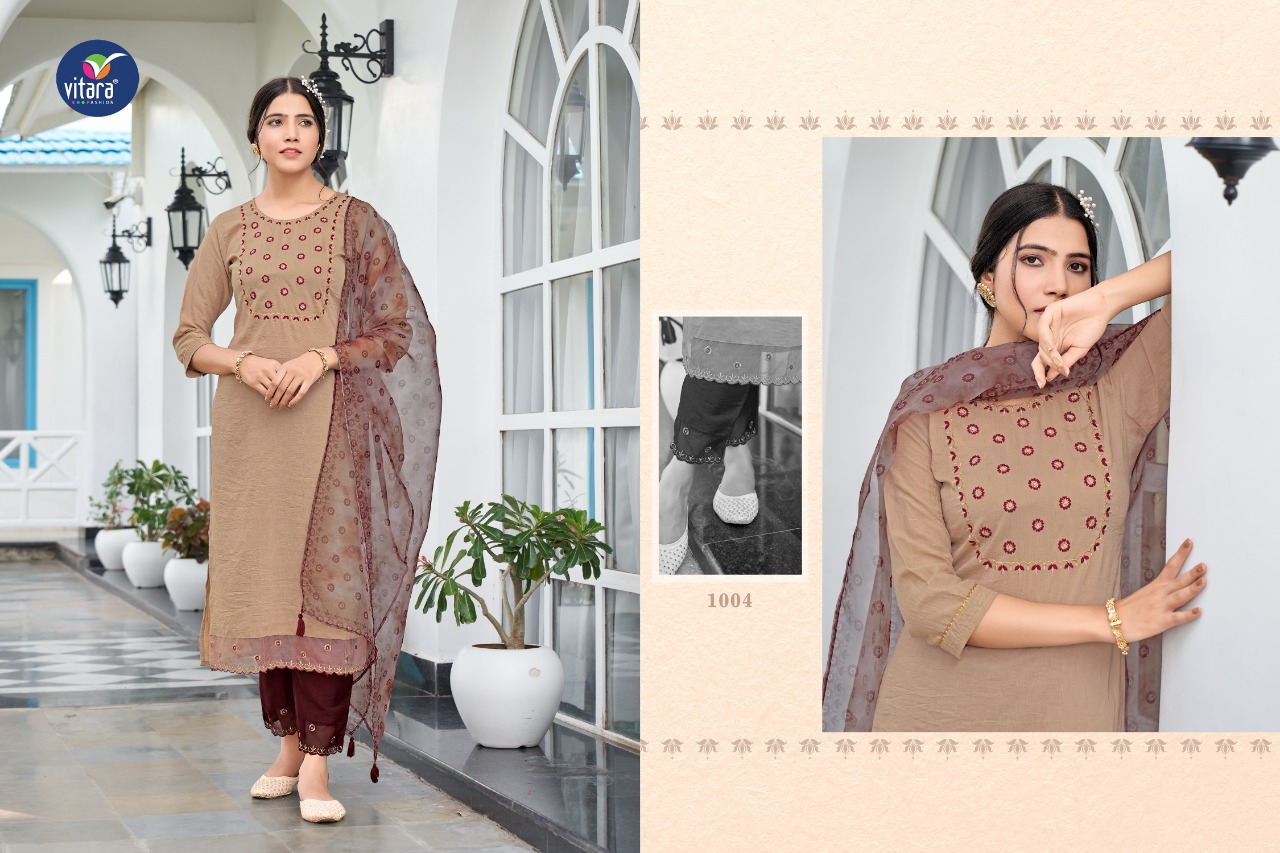 vitara fashion marigold silk elegamt top bottom with dupatta catalog