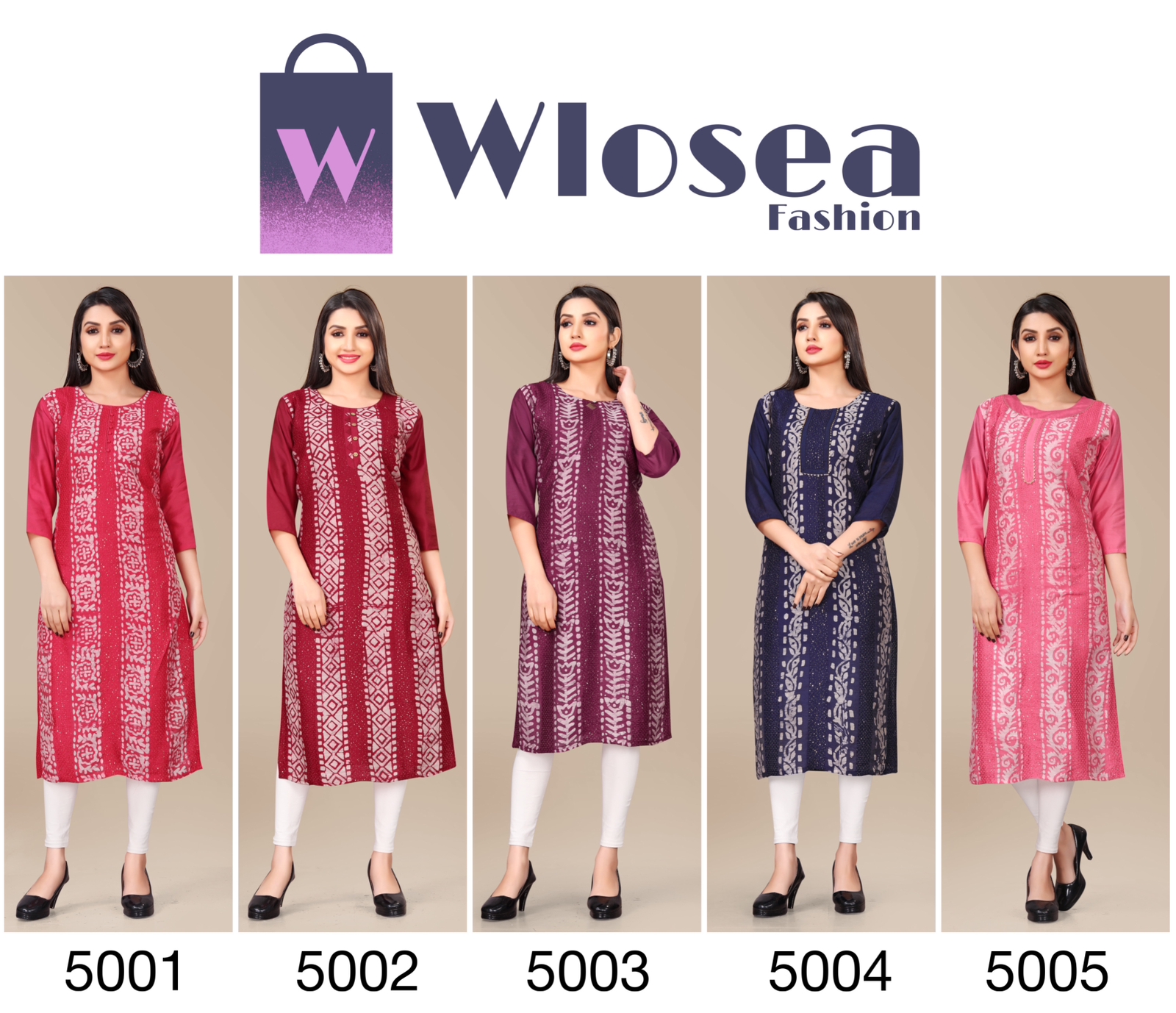 Wlosea fashion sku 5001 to 5005 chanderi elegant kurti size set