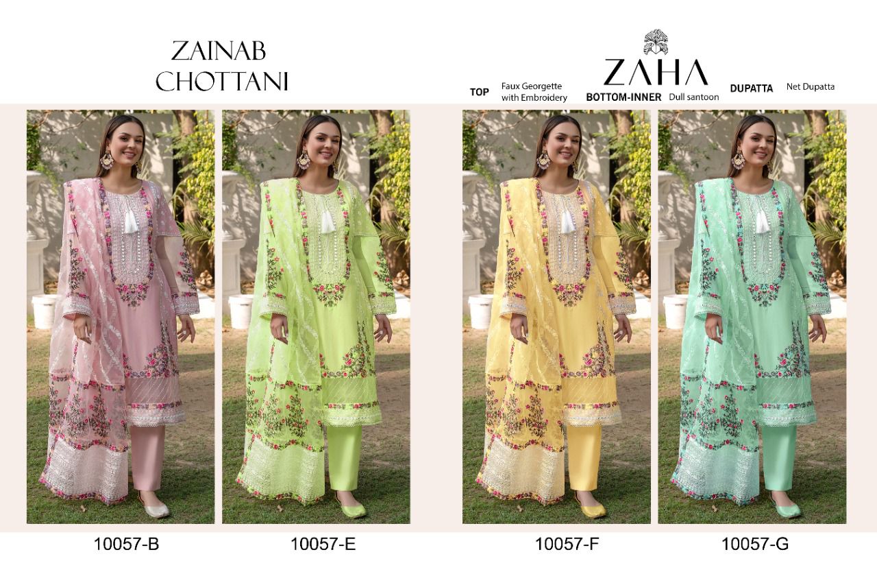 zaha zainab chottani d no 10057 e f g georgette regal look salwar suit catalog