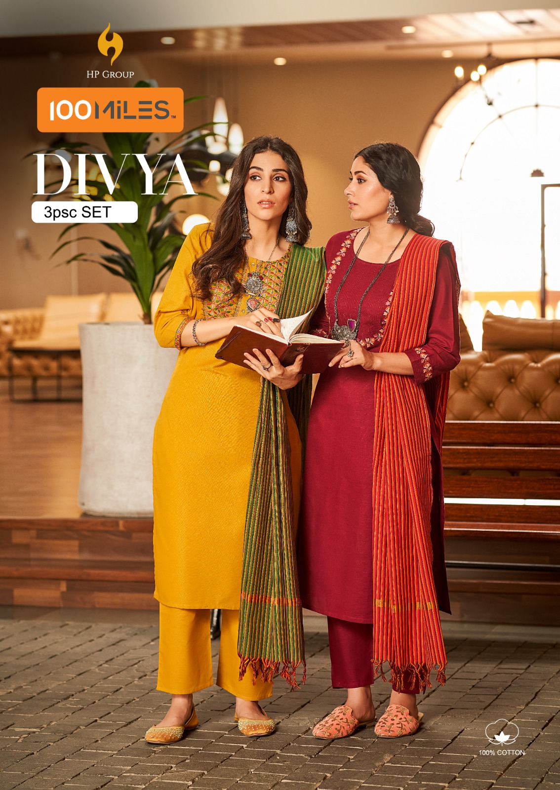 100 miles divya cotton anthuntic fabric top with pant and dupatta catalog