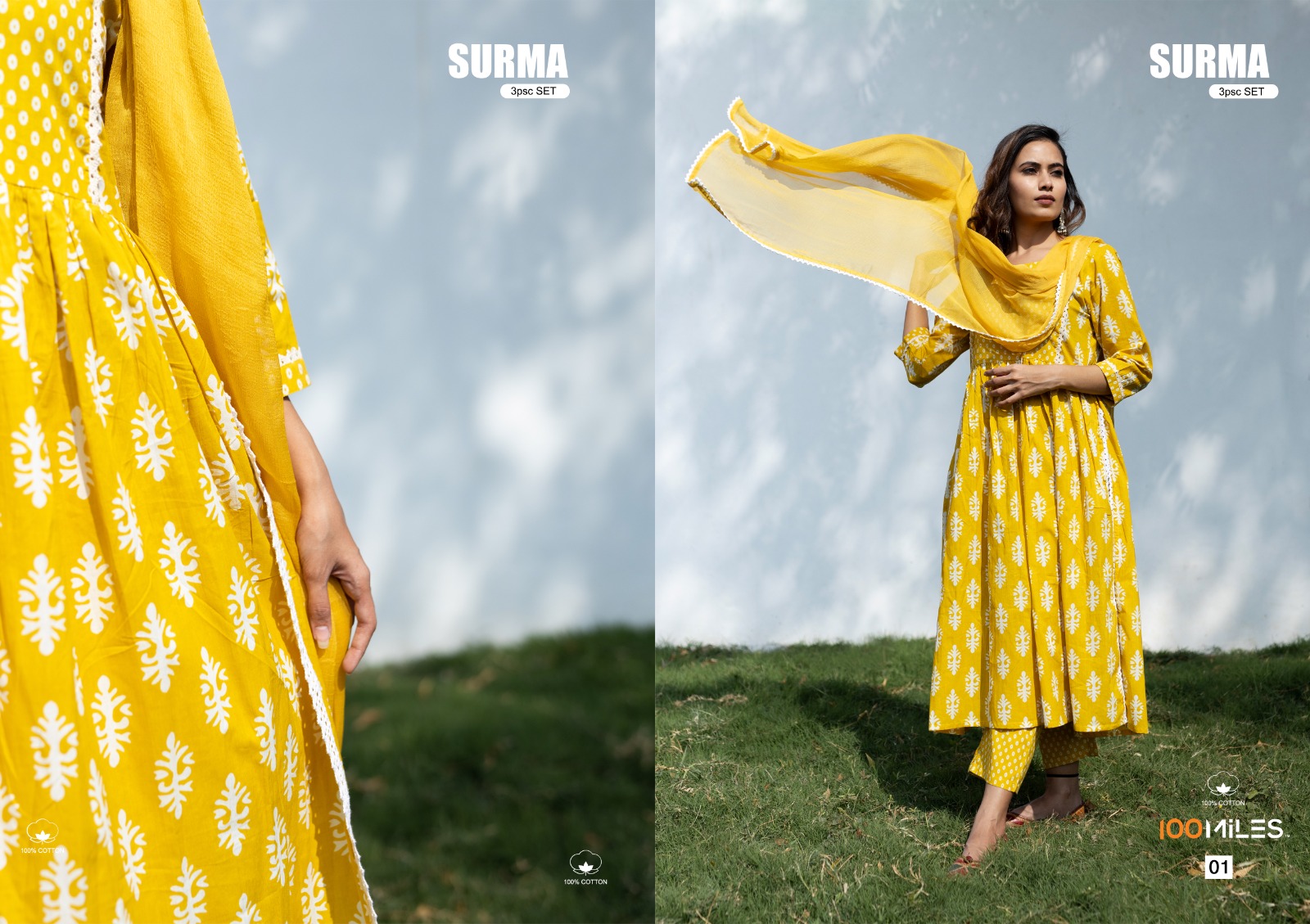 100 miles surma cotton exclusive print top bottom with dupatta catalog