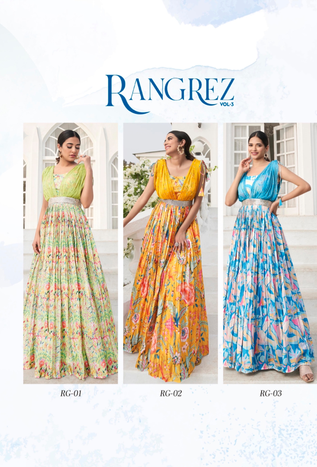 s4u rangrez vol 3 chinnon elegant look indo western catalog