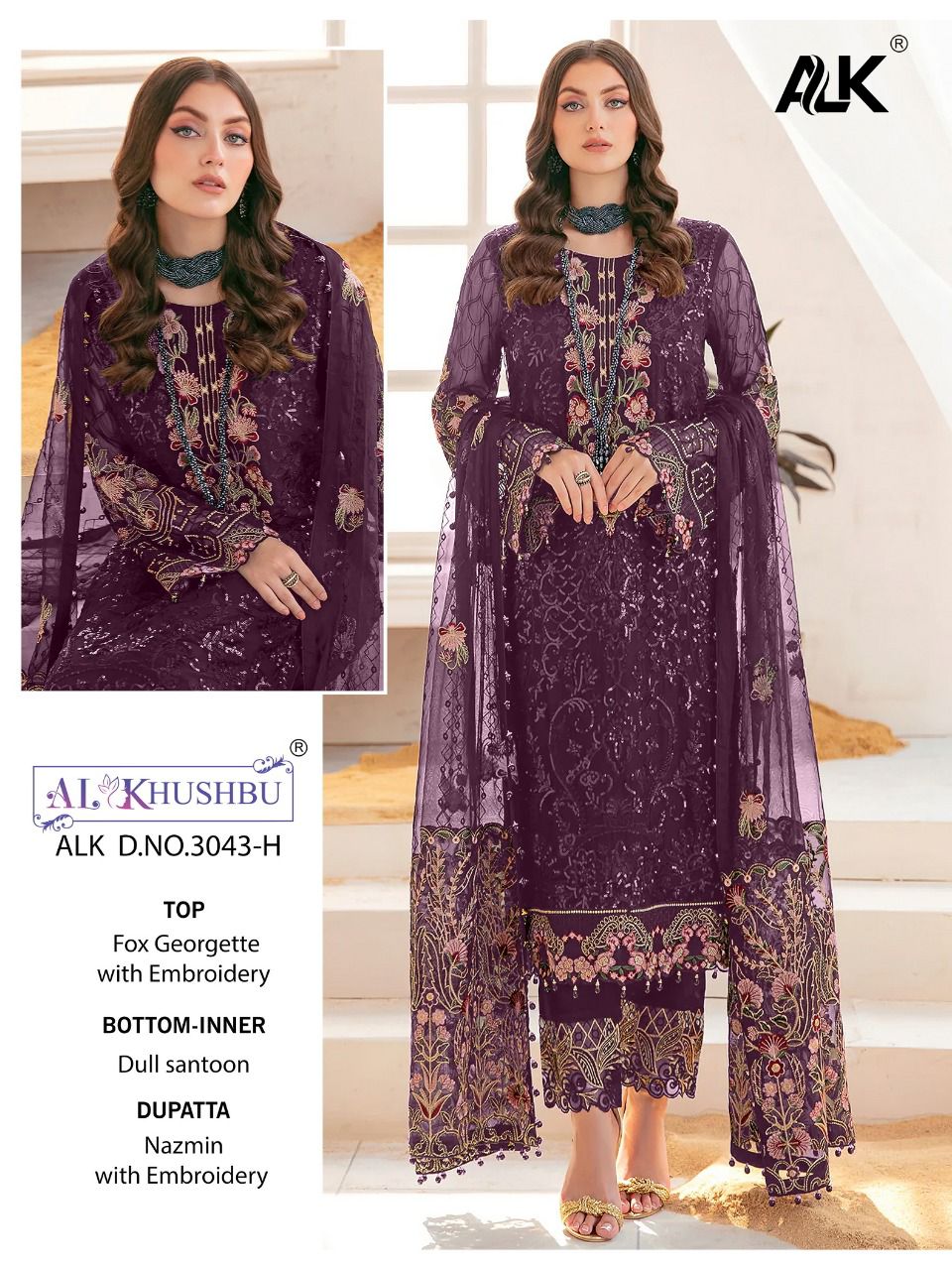 al khushbu alk D NO 3043 e f g h georgette elegant salwar suit catalog