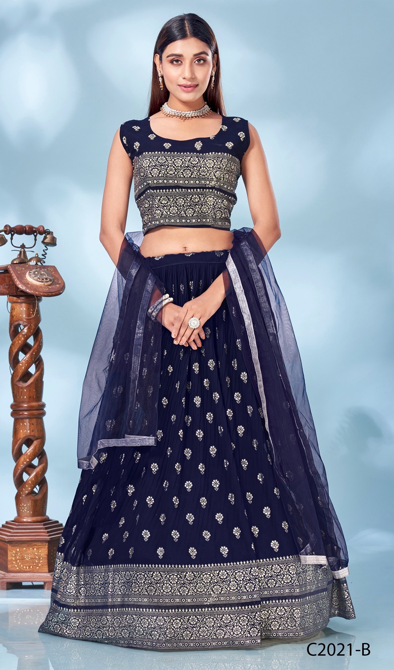 amoha trendz design no c 2021 chinon festivr look crop top lehenga with dupatta  catalog