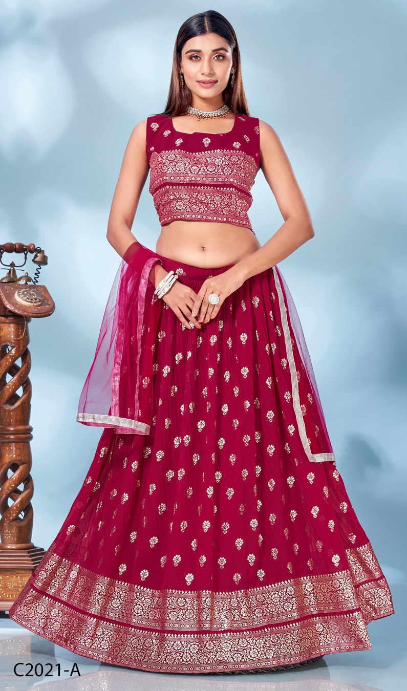 amoha trendz design no c 2021 chinon festivr look crop top lehenga with dupatta  catalog