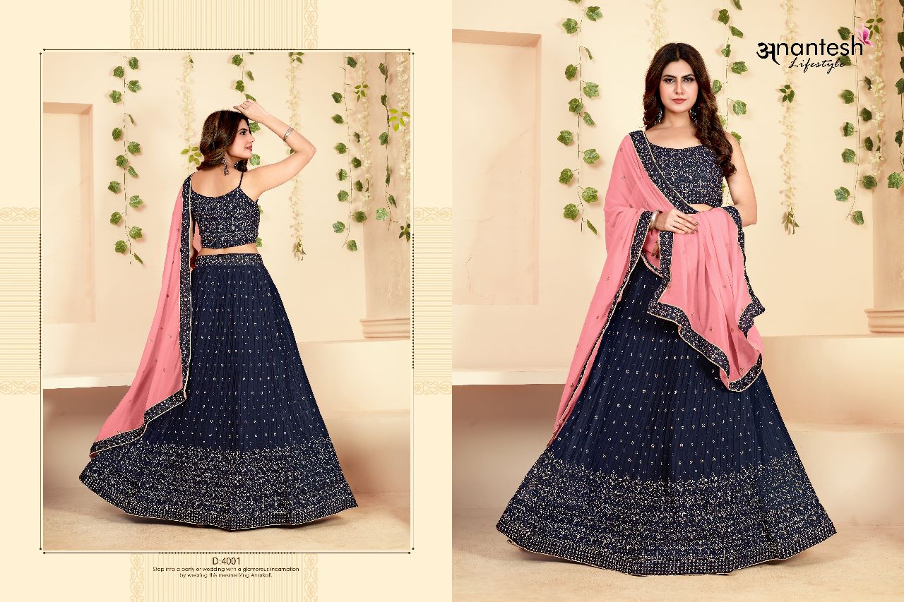 anantesh lifestyle d no series 4001 to 4004 georgette festive look lehenga choli catalog