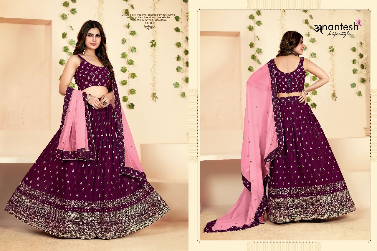 anantesh lifestyle d no series 4001 to 4004 georgette festive look lehenga choli catalog