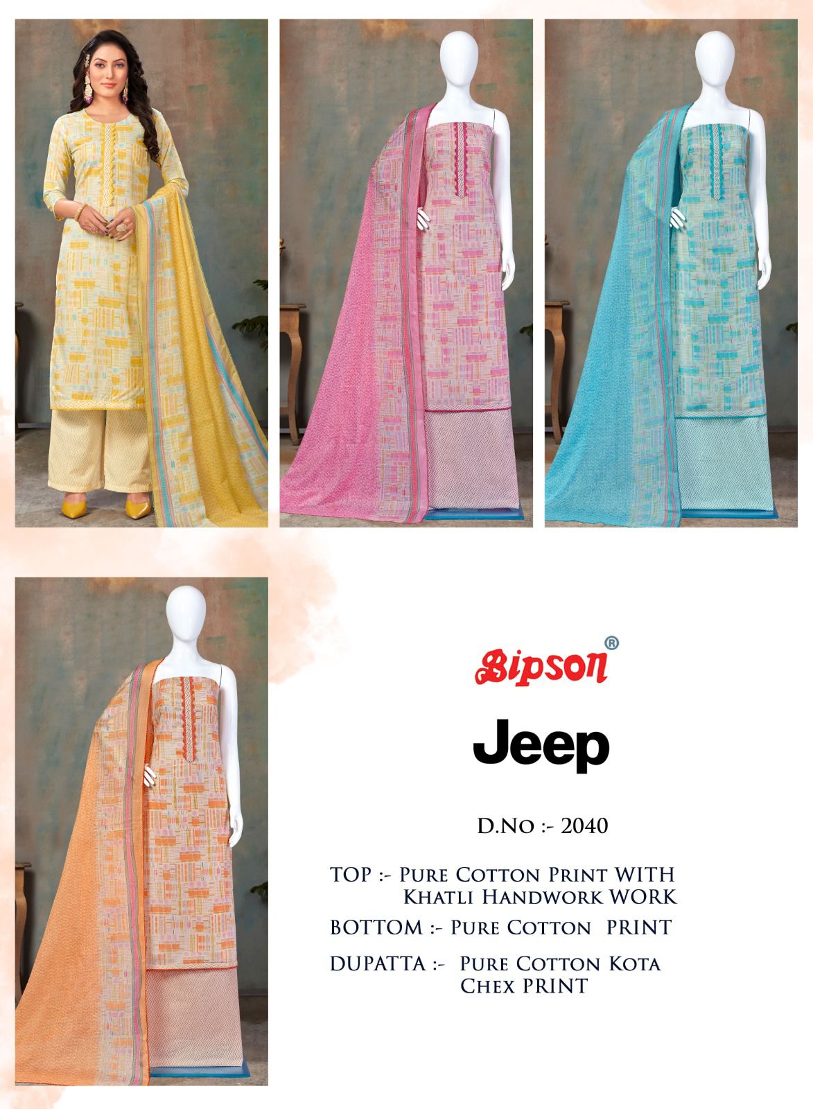 bipson jeep 2040 cotton elegant salwar suit catalog