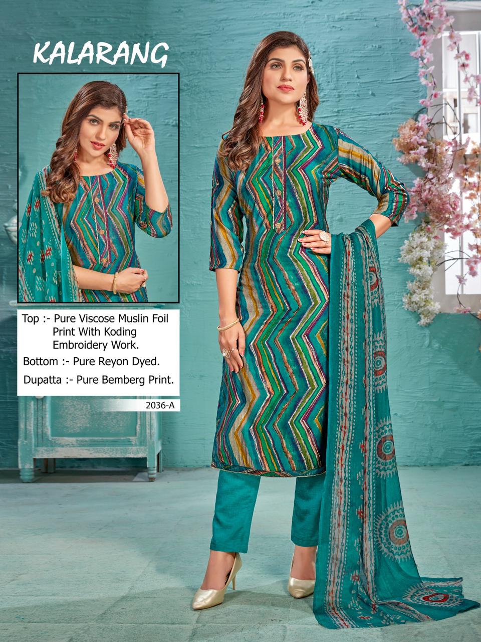 bipson kalarang 2036 viscose exclusive print salwar suit catalog