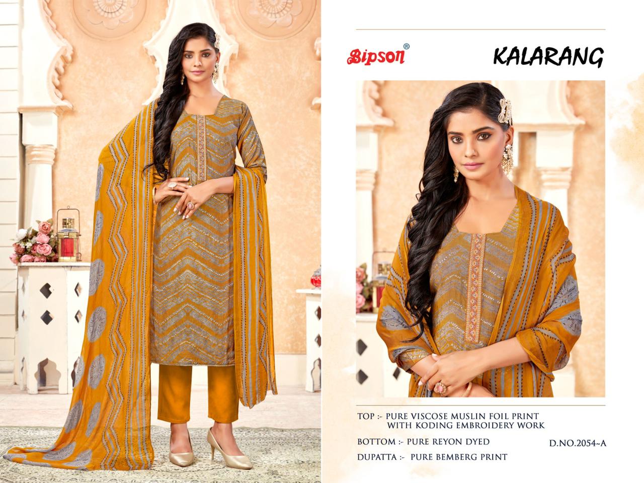 bipson kalrang 2054 visoce decent embroidery look salwar suit catalog