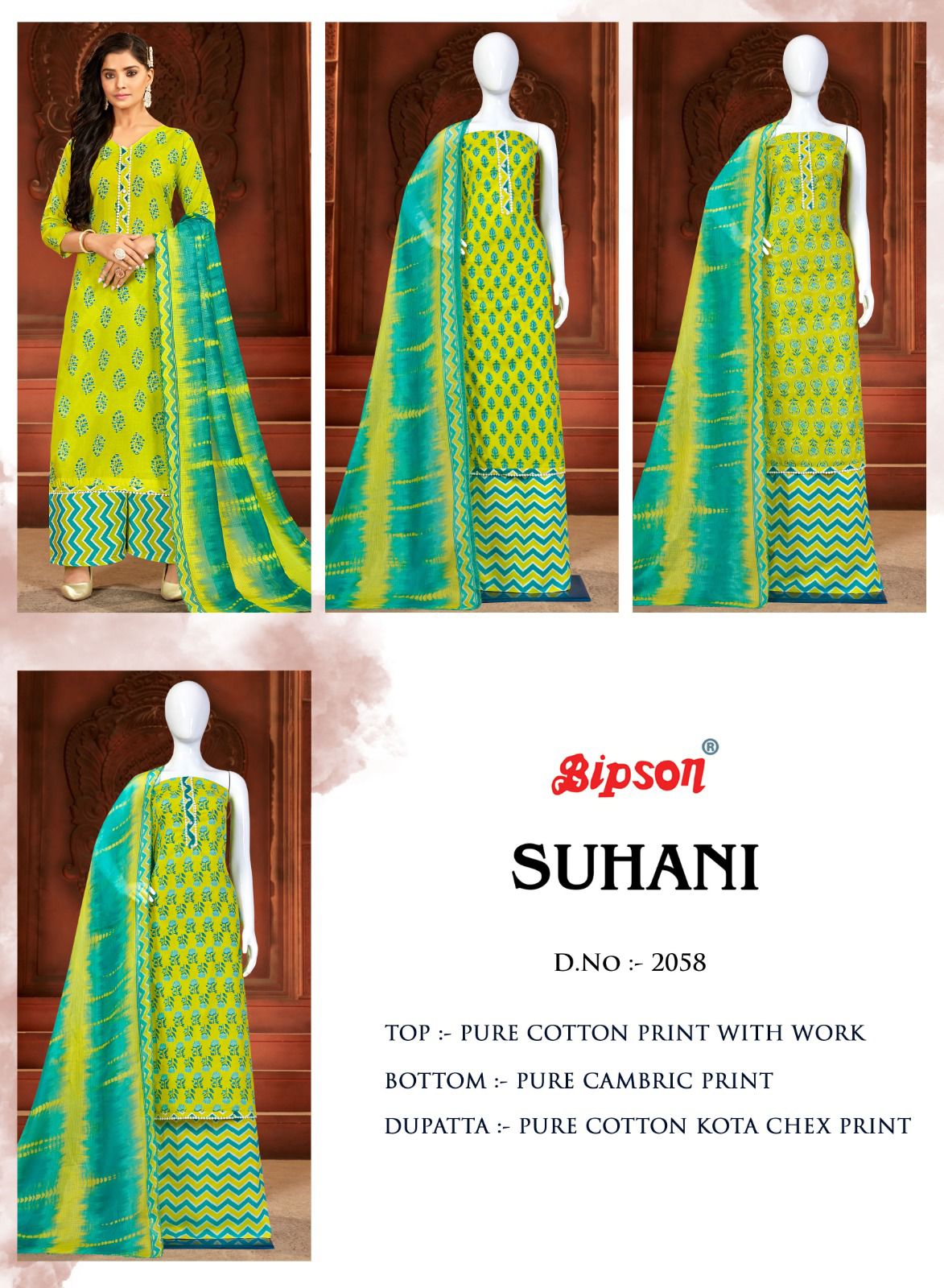 bipson suhani 2058 cotton ecxlusive print salwar suit catalog