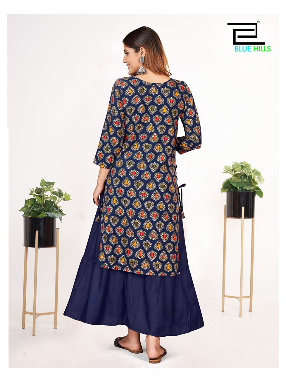 blue hills cindrella rayon new and modern style Long double layer attach Gown catalog