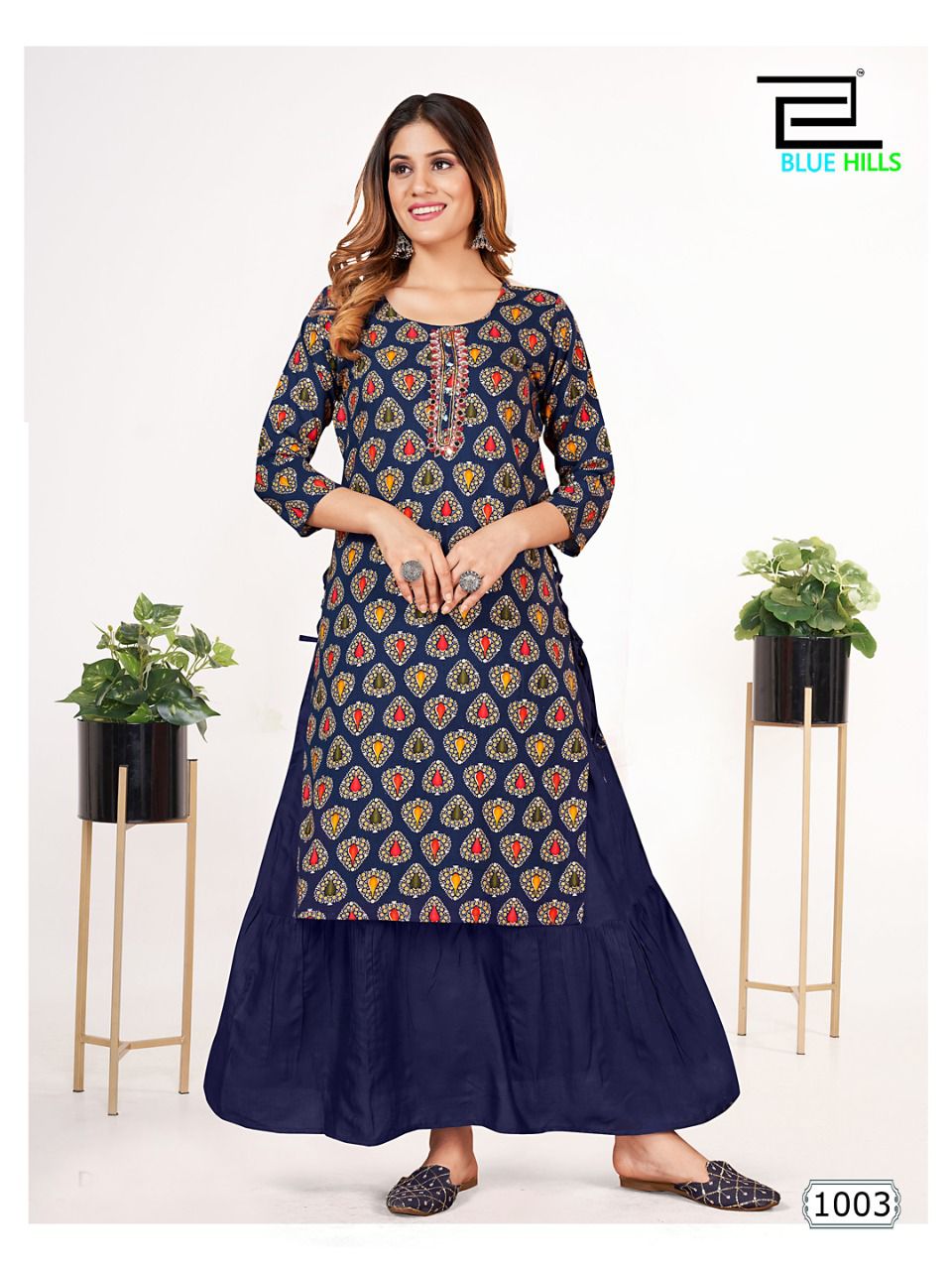 blue hills cindrella rayon new and modern style Long double layer attach Gown catalog